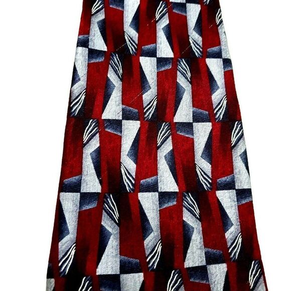 Pierre Cardin Silk Tie Print Red Geometric Wide - Picture 2 of 6